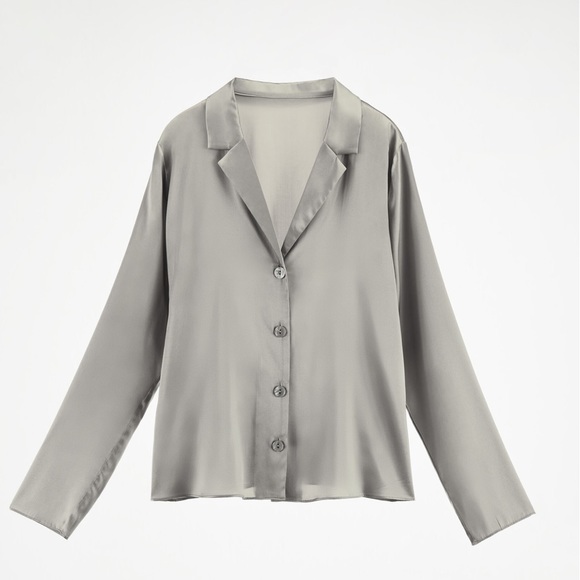 NWT Zara 100% Silk Gray Shirt - Picture 6 of 13